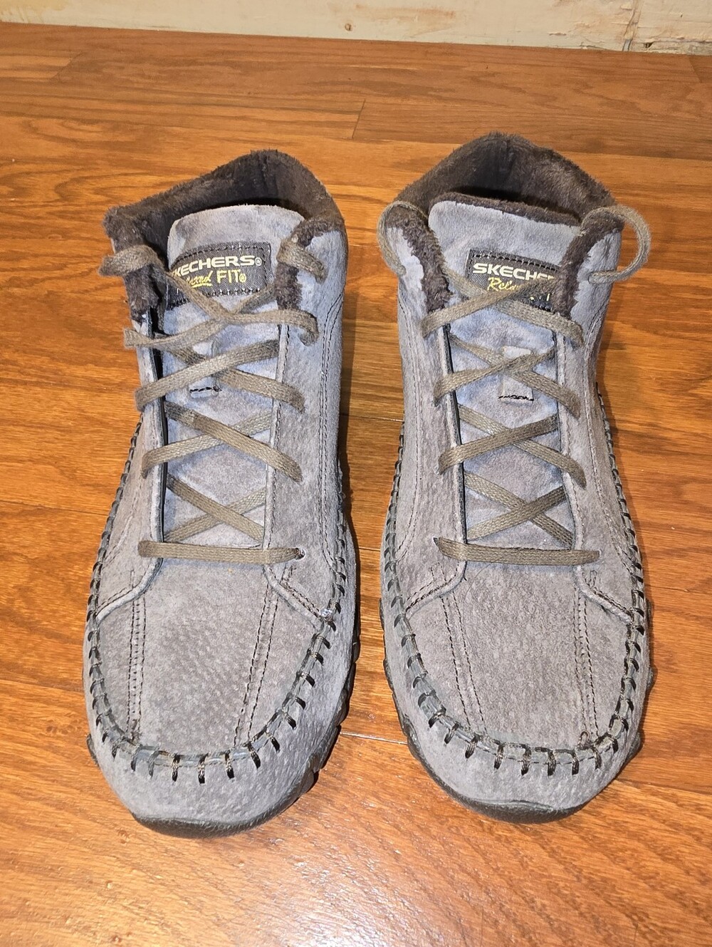 Skechers Relaxed Fit Gray Suede Moc Toe Lace-Up Shoes